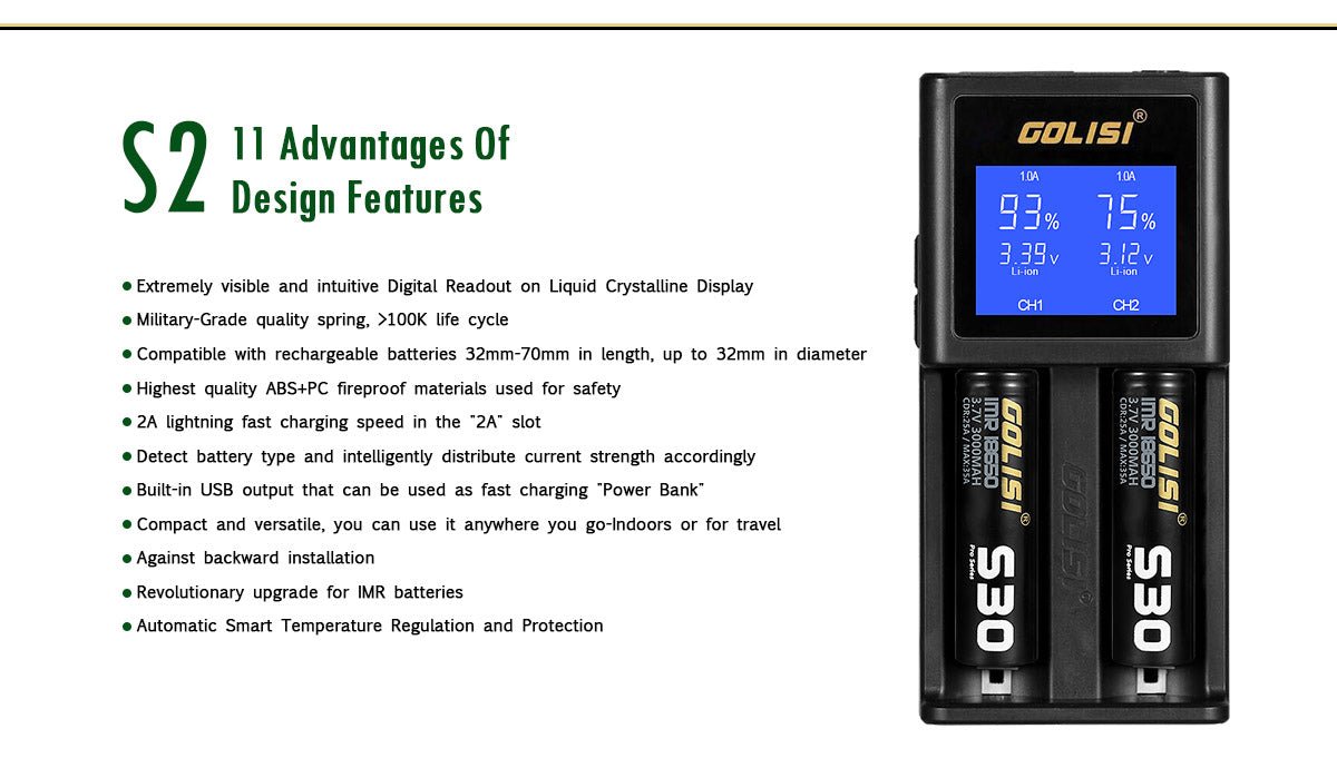 Golisi S2 Smart Charger with LCD Screen (2 Bay)