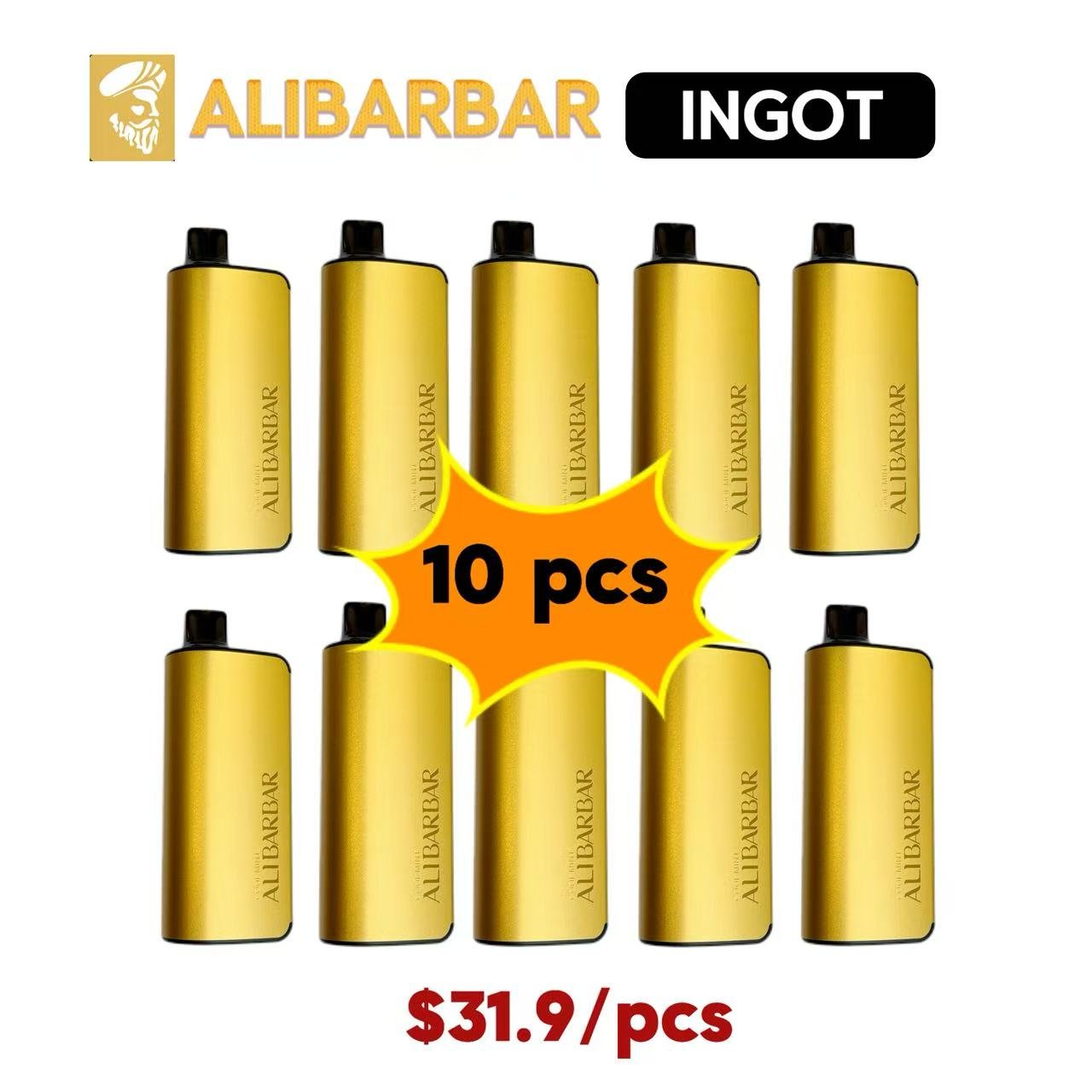 10pcs-ALIBARBAR INGOT 9000PUFFS
