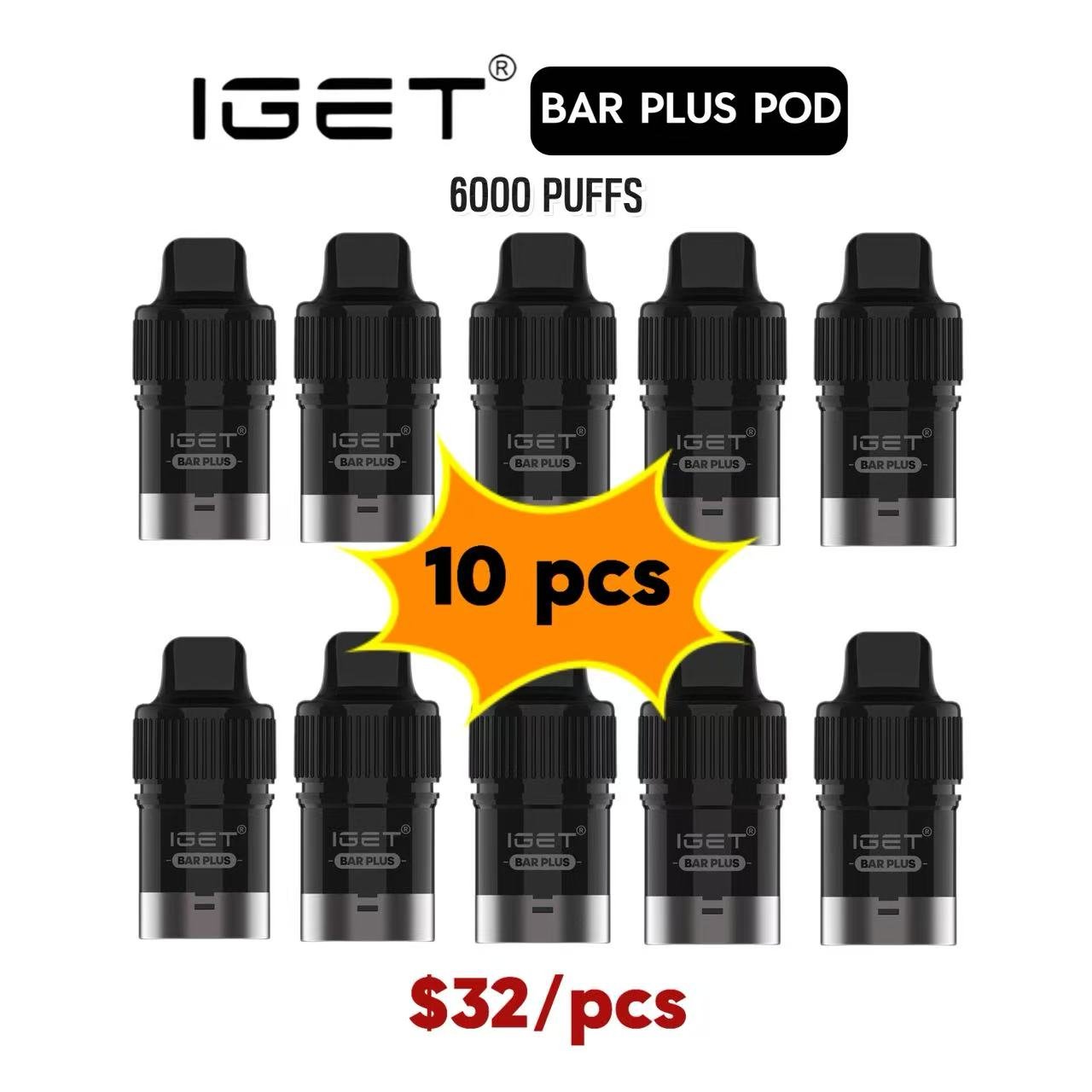 10PCS—IGET BAR PLUS POD 6000PUFFS